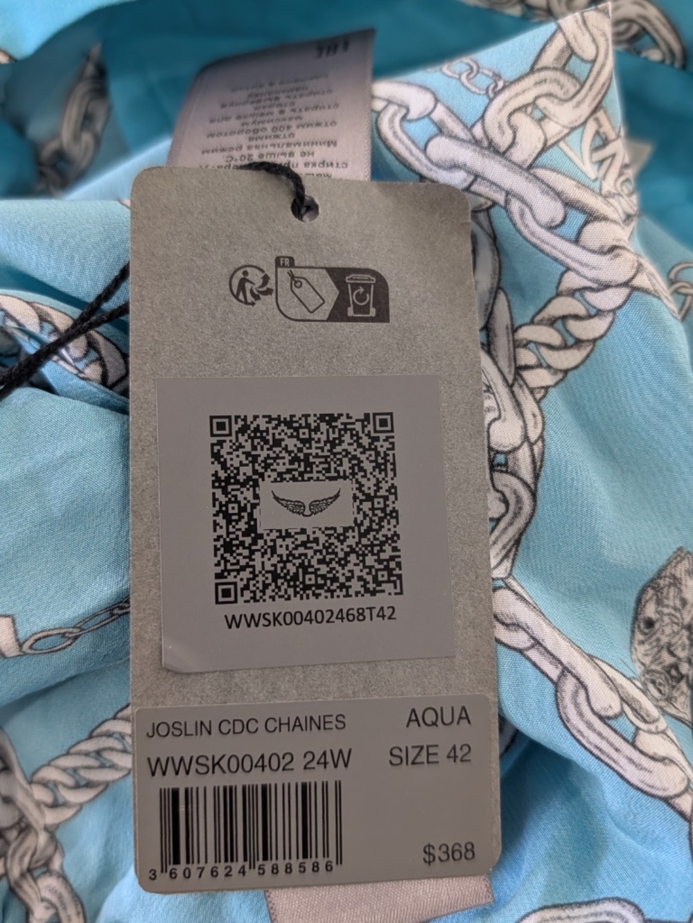 ZADIG & VOLTAIRE Joslin Silk Skirt Teal Chain Print Size L IT 42 NWT Lace Midi - Picture 8 of 11